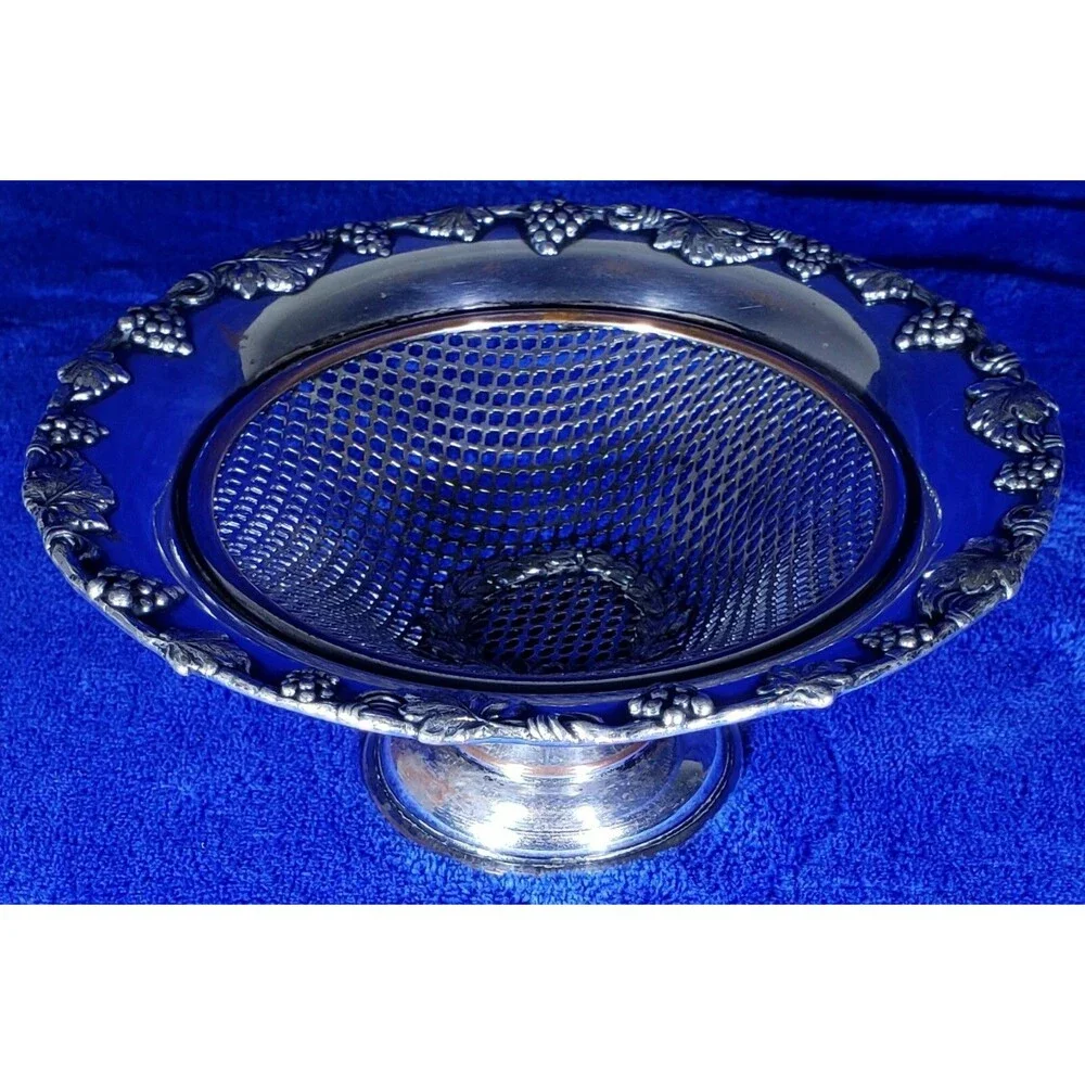 L. B. S. Co. Sheffield Vintage Silver Open Basket Weave Grapevine ~ Beautiful